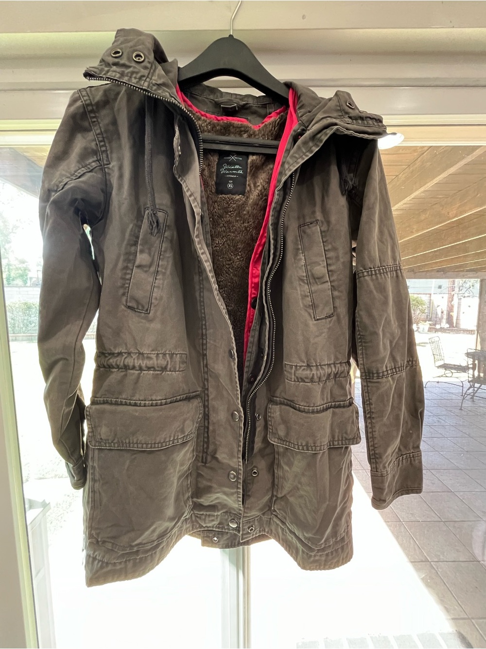 GAP Women's Olive Green Utility Jacket with Red Lining